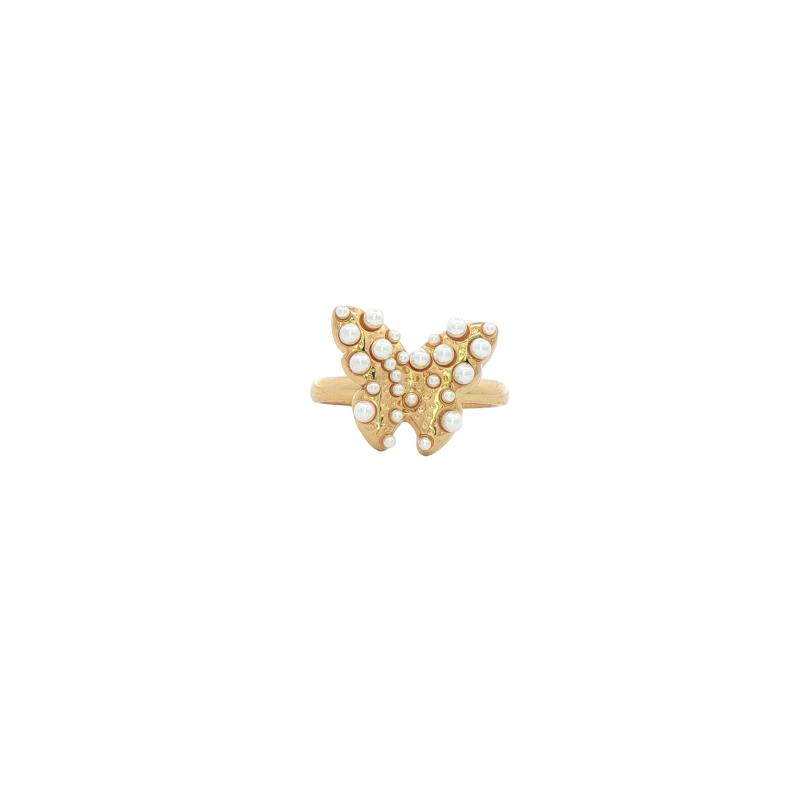 Pearl Beads Butterfly Ring (Free Size)