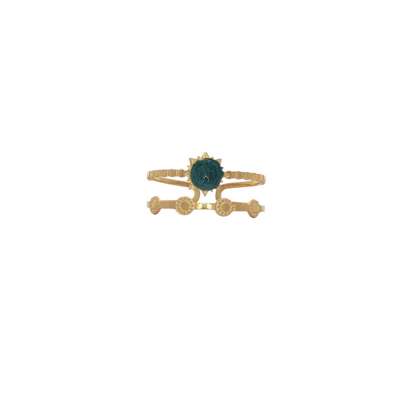 Dual Line Teal Central Sun Ring (Free Size)