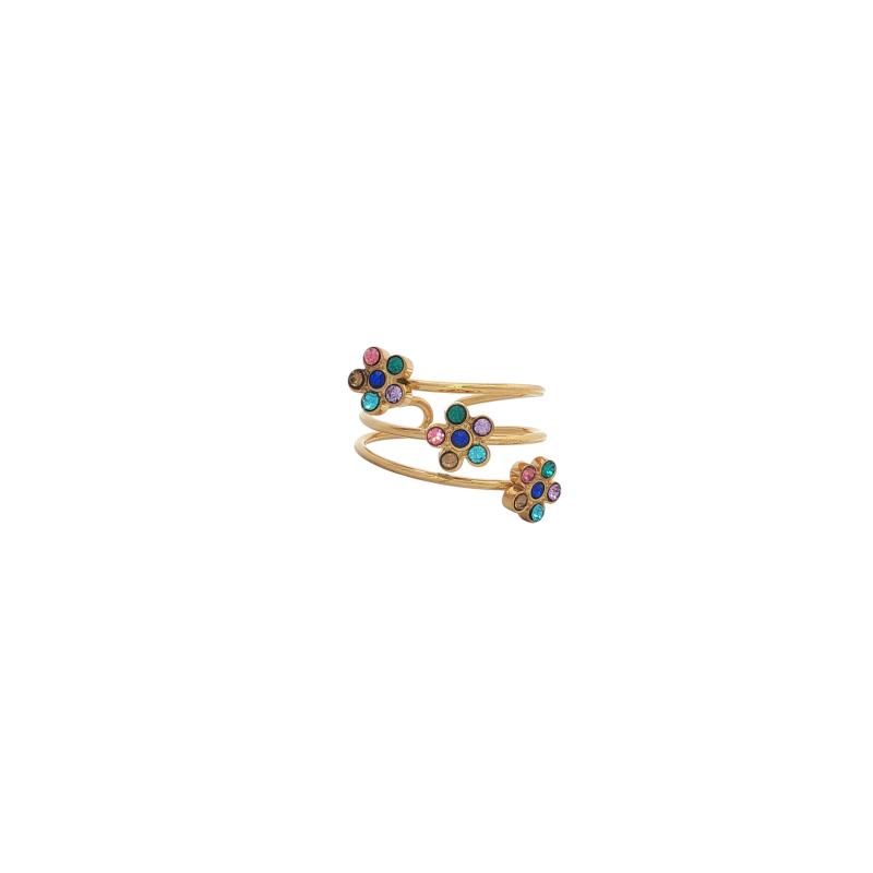 Multicolor Stones 3 Flower Ring (Free Size)