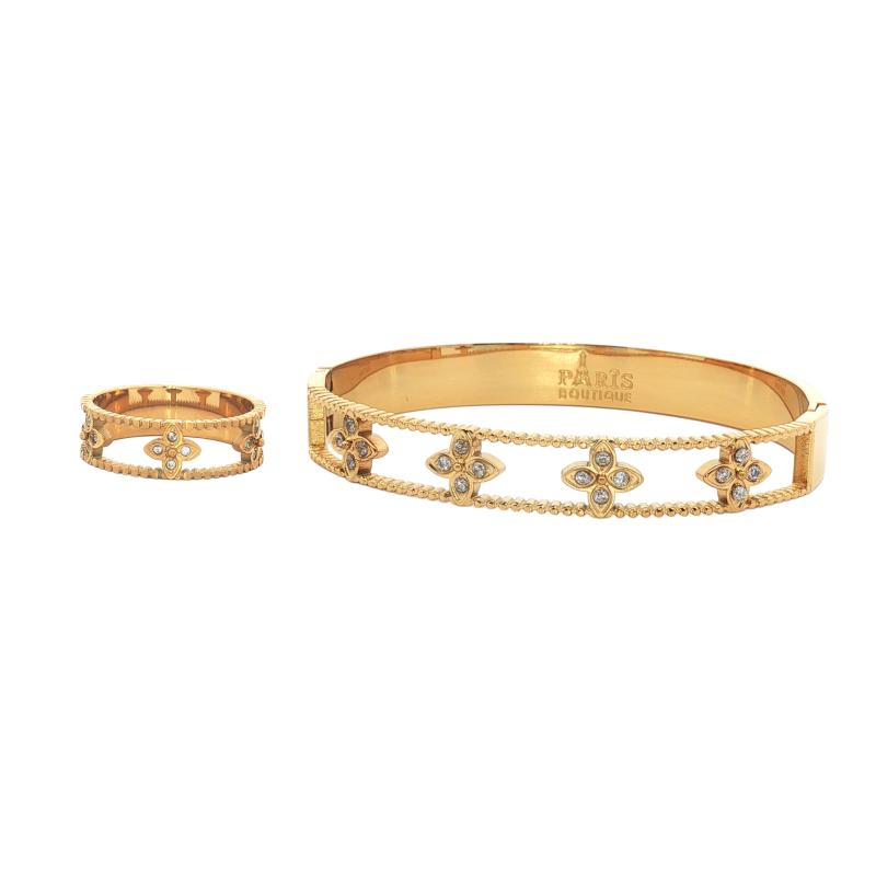 Bangle Set - 4 Flowers w Stones Loop