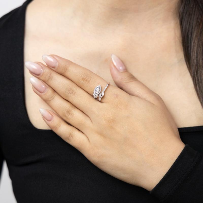 OS Crystal Leaf Open Ring