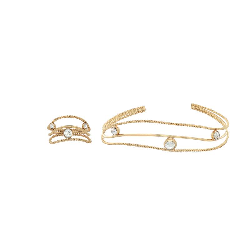 Bangle Set - Triple Line Glided Band w Stones
