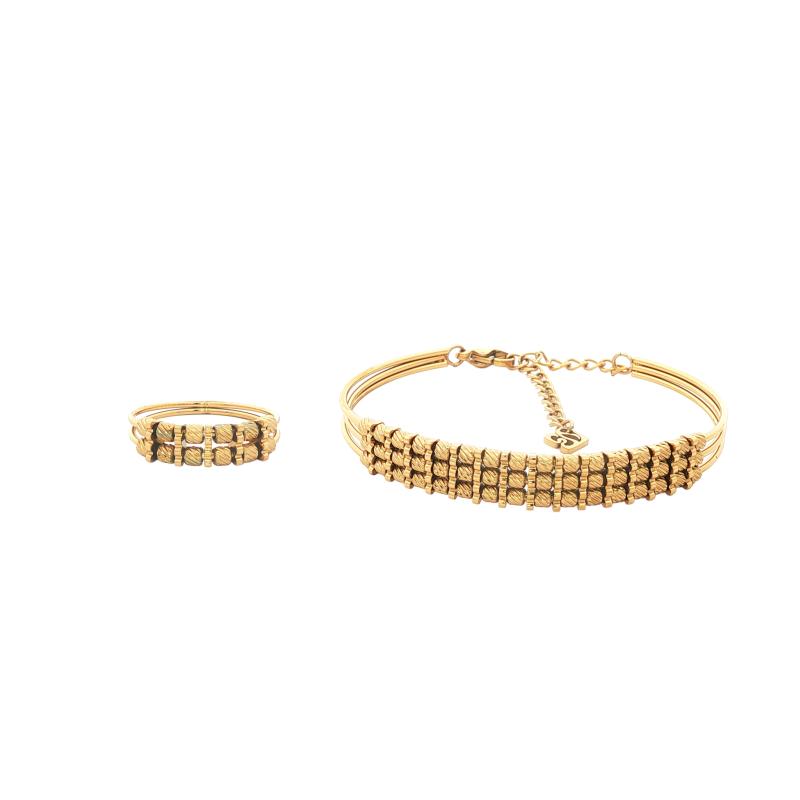 Bangle Set - Triple Line Beads Stack
