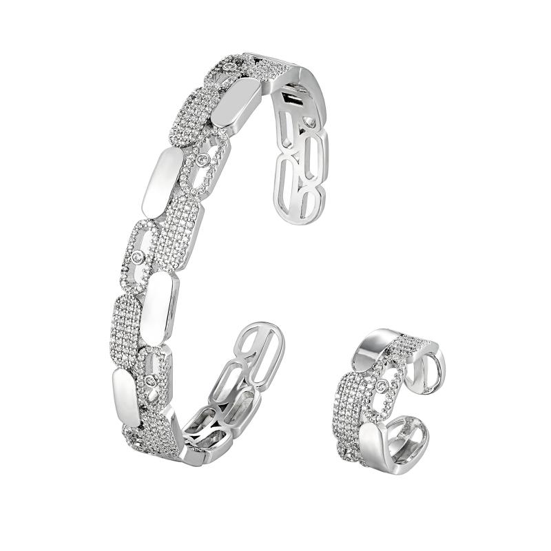 SA Bangle Set 2 Line Alt MES Crystal Polished Cuff