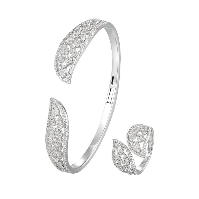 SA Bangle Set Delicate Crystal Leaf