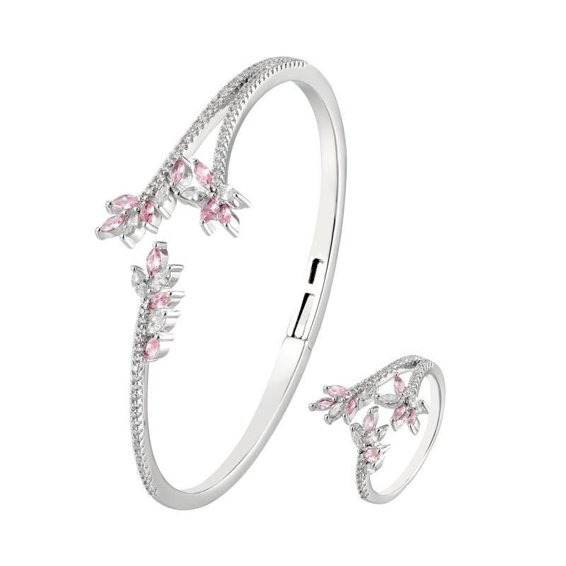 SA Bangle Set Crystal Laurel Leaves 
