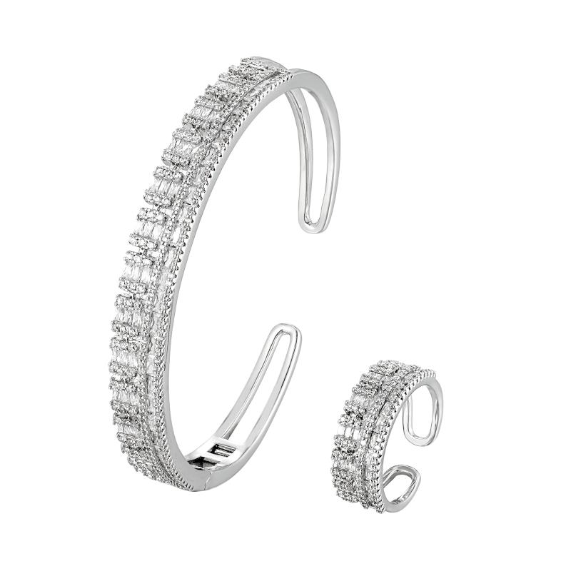 SA Bangle Set 2 Line Rectangular Stone Cut