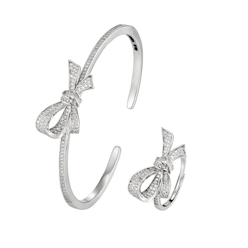 SA Bangle Set Full Stone Bow Knot Open Cuff