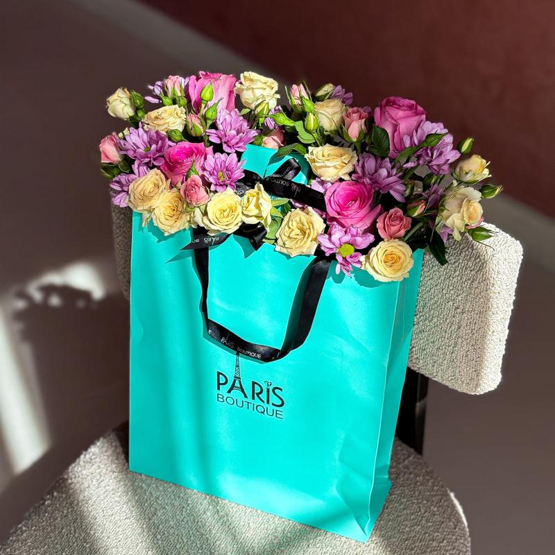 Flower Bouquet in a Paris  Bag 