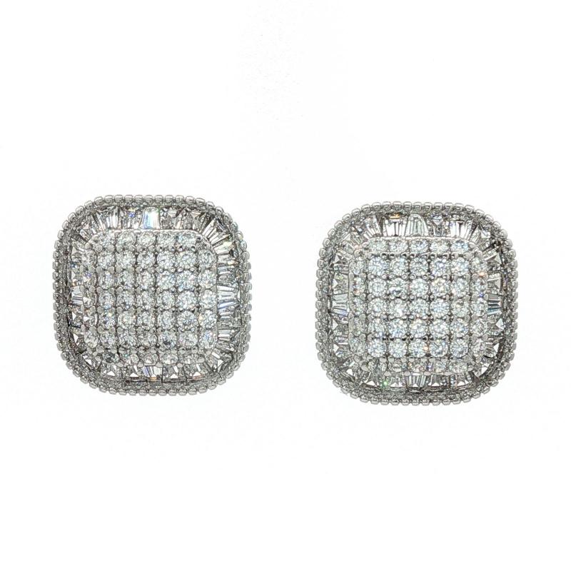 SA Earrings 2 Layer Full Stone Square Button