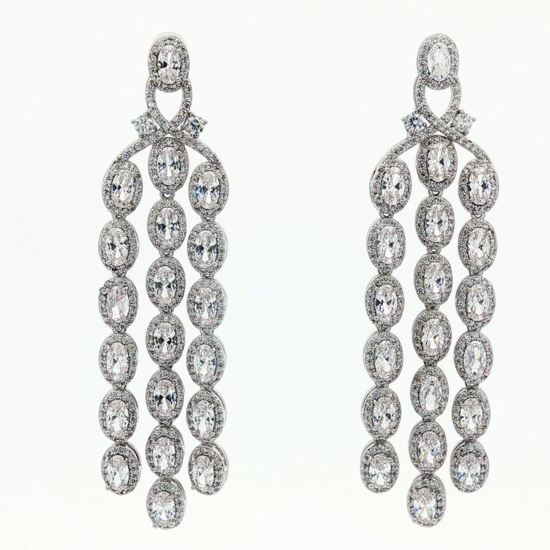 SA Earring Cross lined Oval Cut Stones