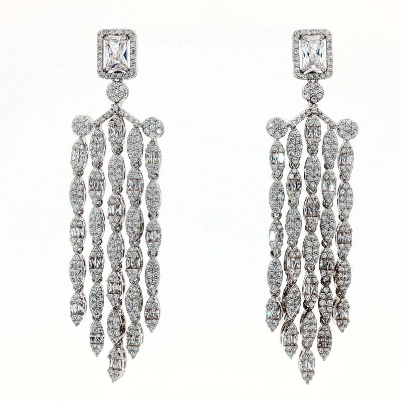 SA Earrings Rectangle with 4 Chandelier Oval stones