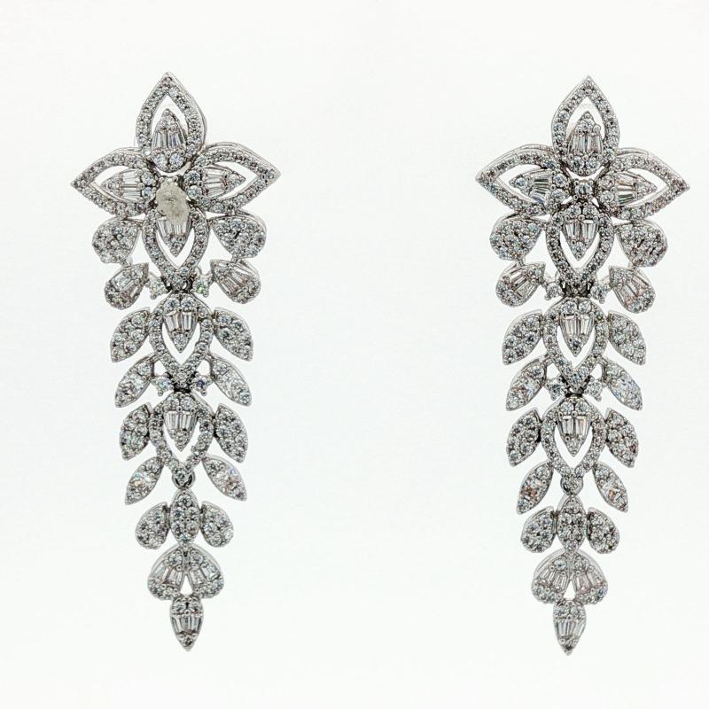 SA Earrings Flower with Full Stone Spears Teardrops Bunch