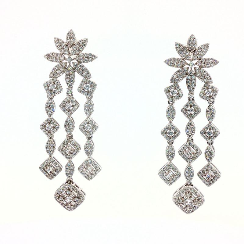 SA Earrings Flower with 3 Chandelier Spears 