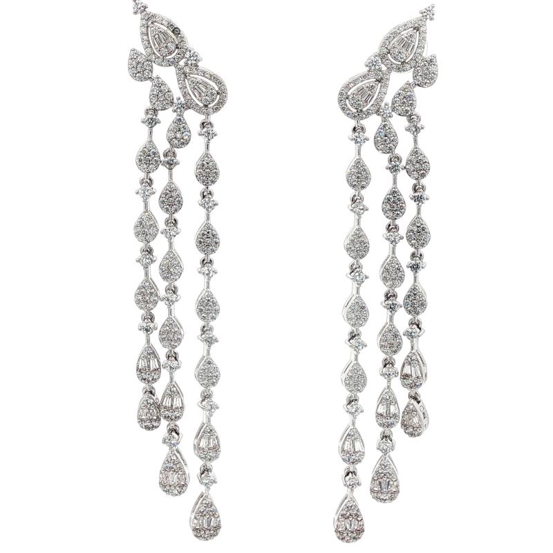 SA Earrings Long Chandelier Teardrops with Alternated Studs
