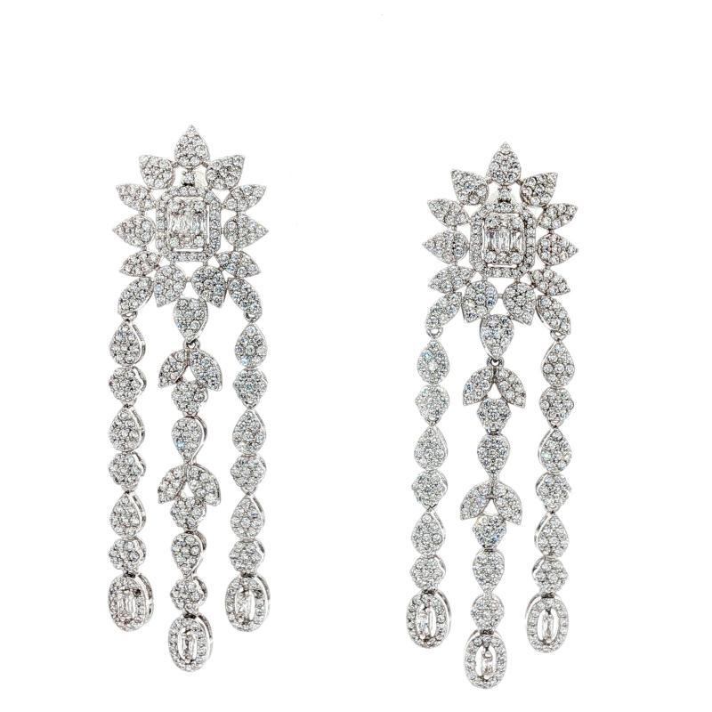SA Earrings Rectangle with Alternate Circles Drop Followed by Ovl Stone
