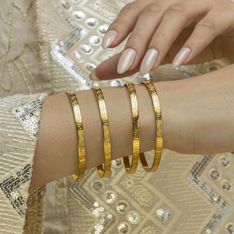 4 Pcs Engraved greek key bangles 60mm