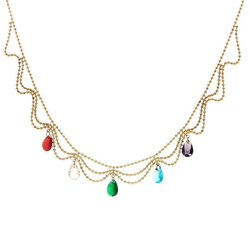 Multicolor Teardrops w Beads Chain Necklace