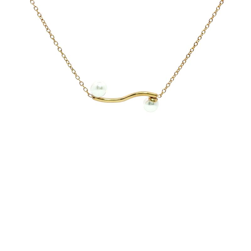 Geometric Curve w 2 Pearls Necklace