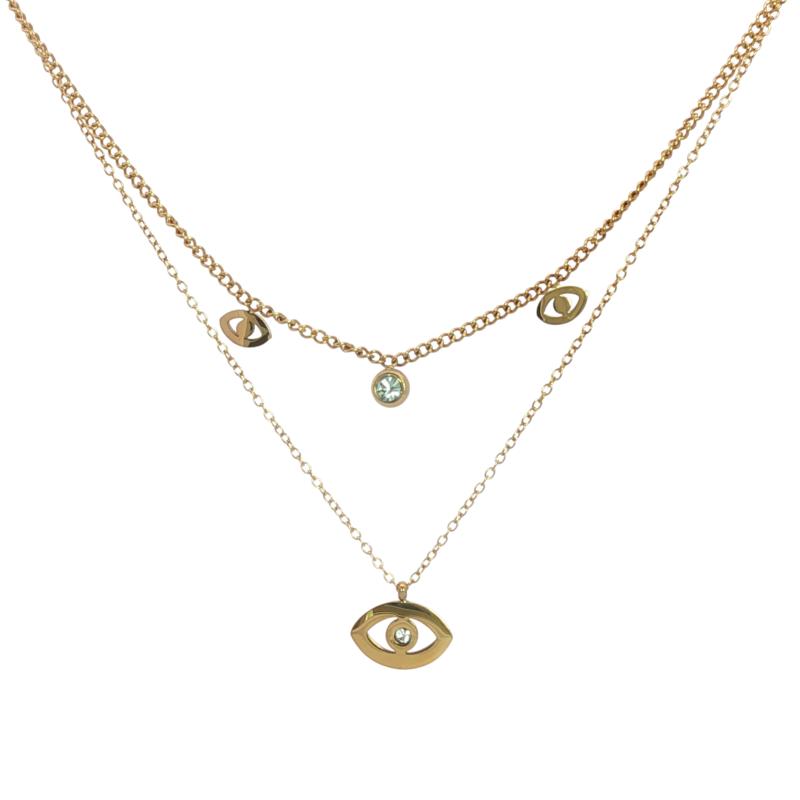 Set of Eyes w Studs 2 Diff Chains Necklace
