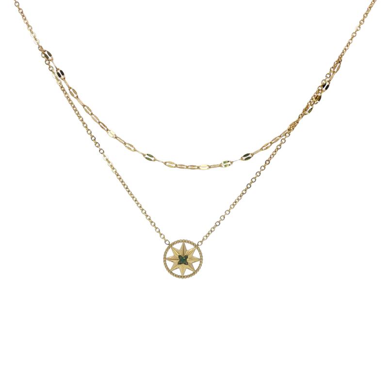 Semi Diff Chain w Emerald Star Wheel Necklace