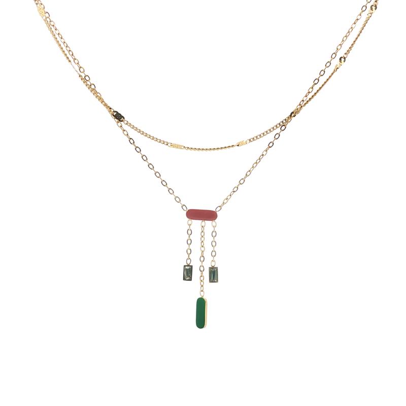 Col Pills w 2 Rac Stones 2 Chains Necklace