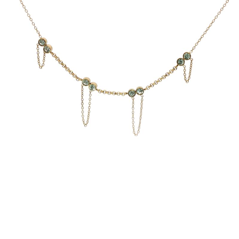 Dual Studs w Drop Chains Necklace