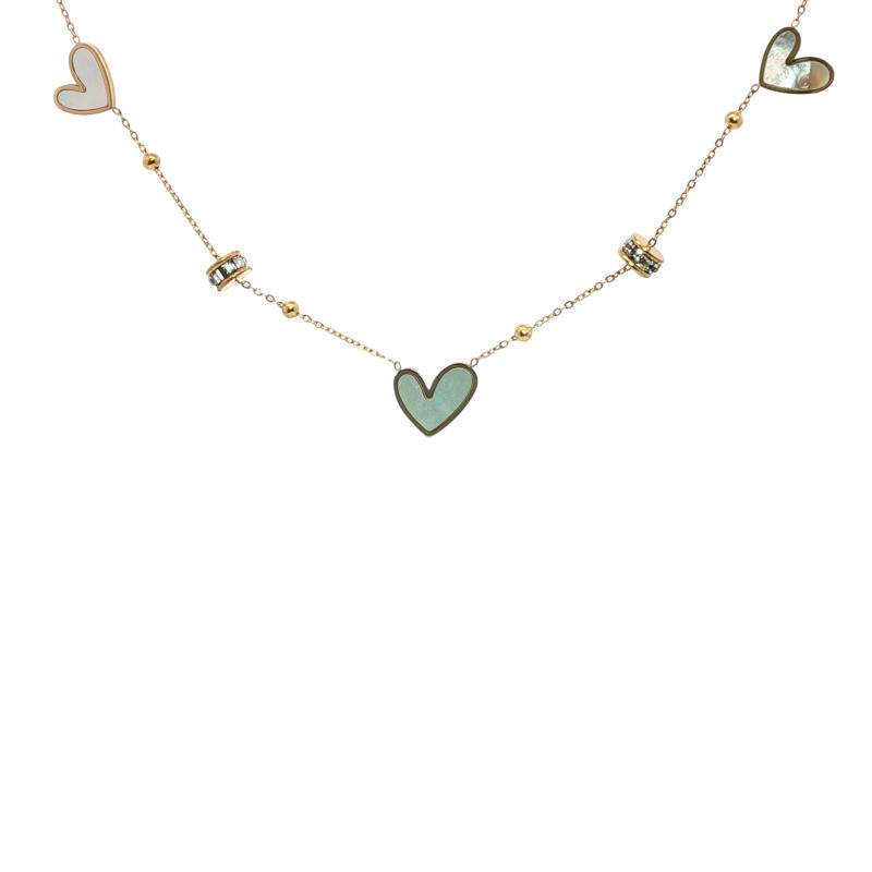 Tri Pearl Hearts w Tubes Necklace