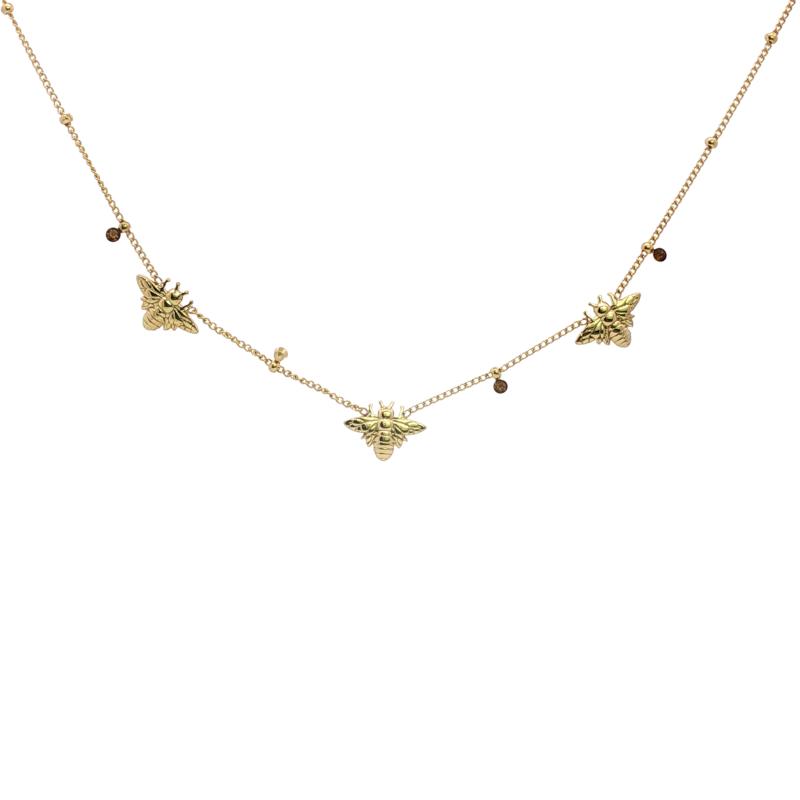 Multi - Bee w Stone Chain Necklace