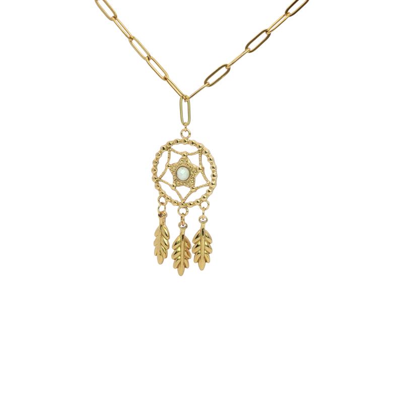 Star Circular Pendant w Leaf's Necklace