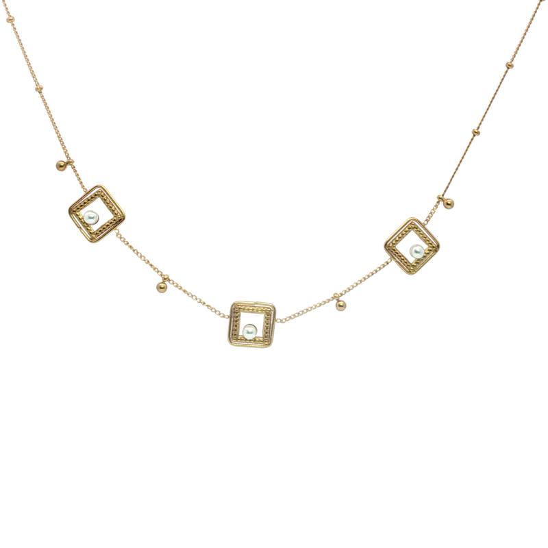 Tri Square w Pearls Necklace