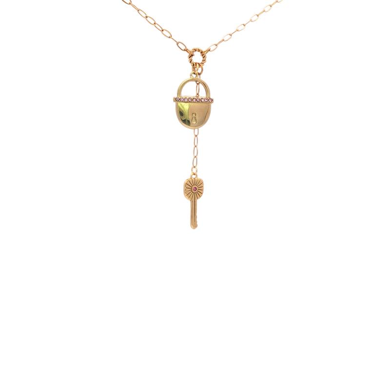 Lock & Key w Tiny Pink Studs Necklace