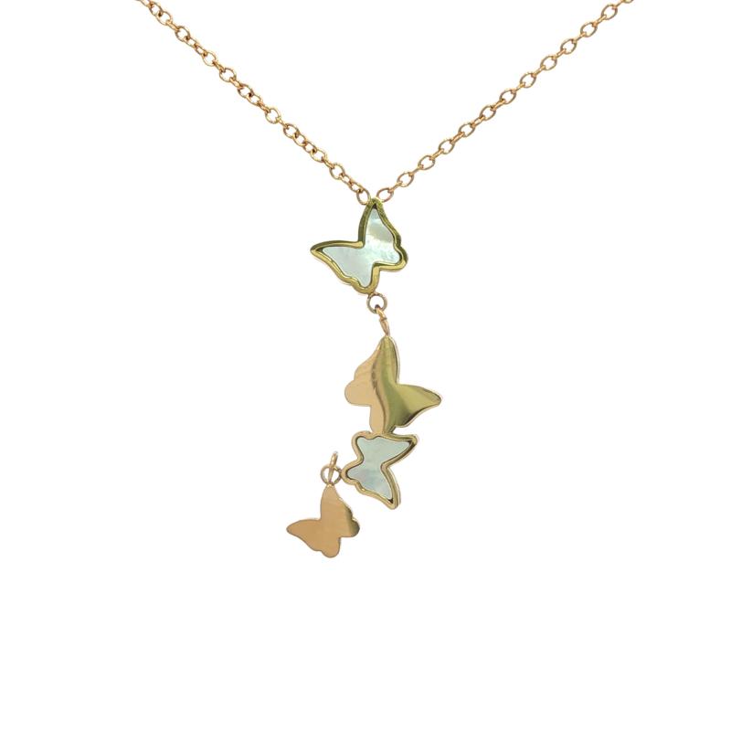 4 Line Butterfly w Alt Pearl Necklace