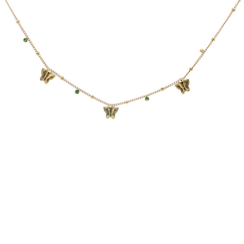 Triple Butterfly Green Stone Choker