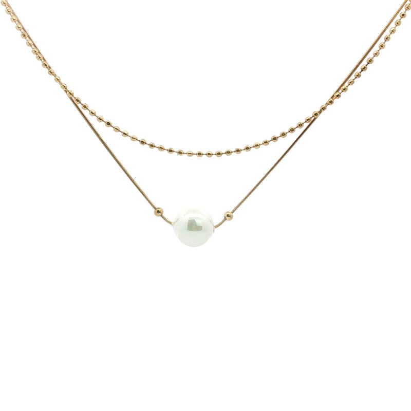 Round Pearl w 2 Diff Chains Necklace