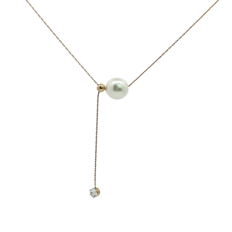 Round Pearl w Drop Stud Necklace