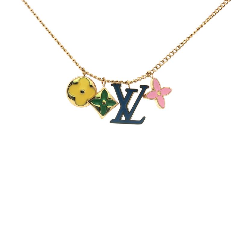 L&V - Logo w Flowers Semi Long Necklace