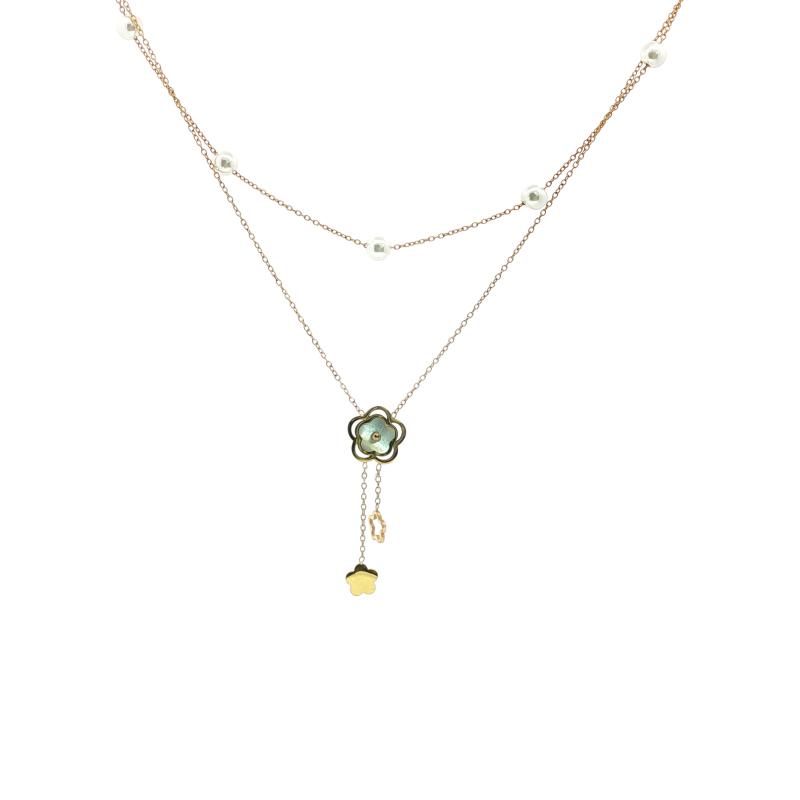 Star Flowers w 2 Pearls Necklace