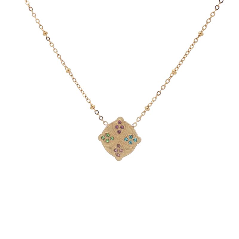 Clover charm w 4 colored tiny stones Choker