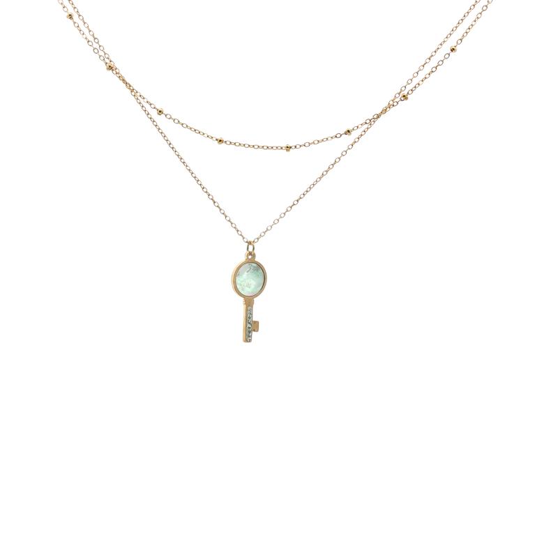 Pearl Key w 2 Chains Necklace