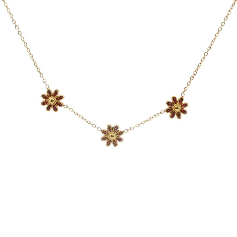 Triple Stone Flower Bloom Choker
