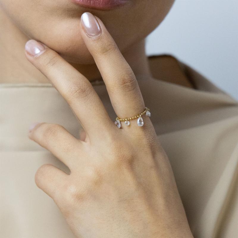 7 Crystal Beads Chain Ring (Free Size)