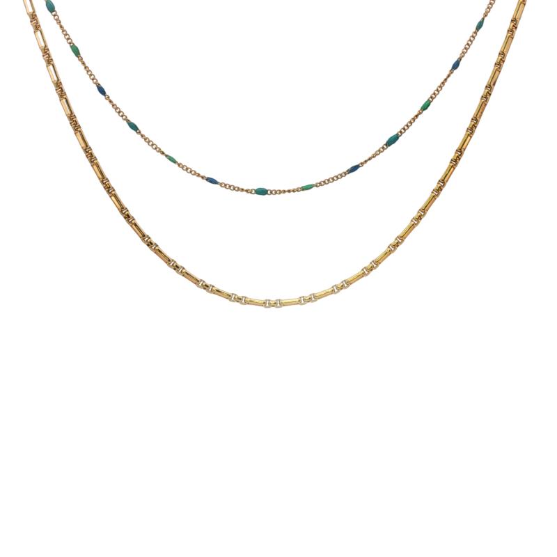 Dual Layered Color Palette Link Chain Choker