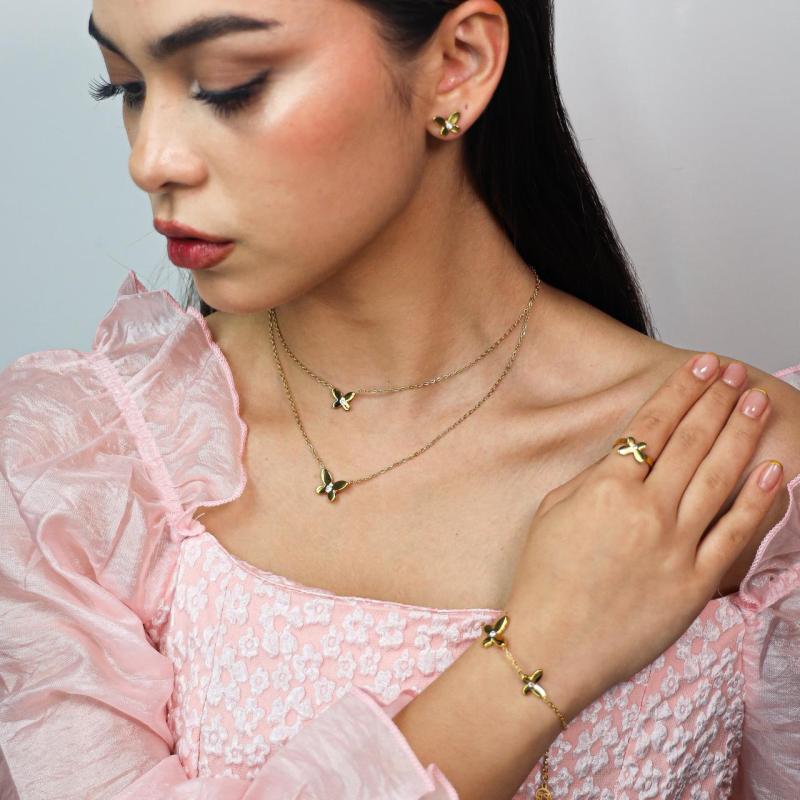 Full Set - 2 Line Solid Butterflies w Diamond