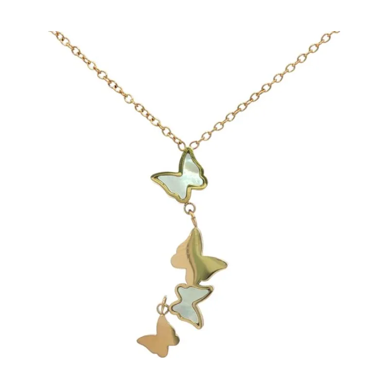4 Line Butterfly w Alt Pearl Necklace