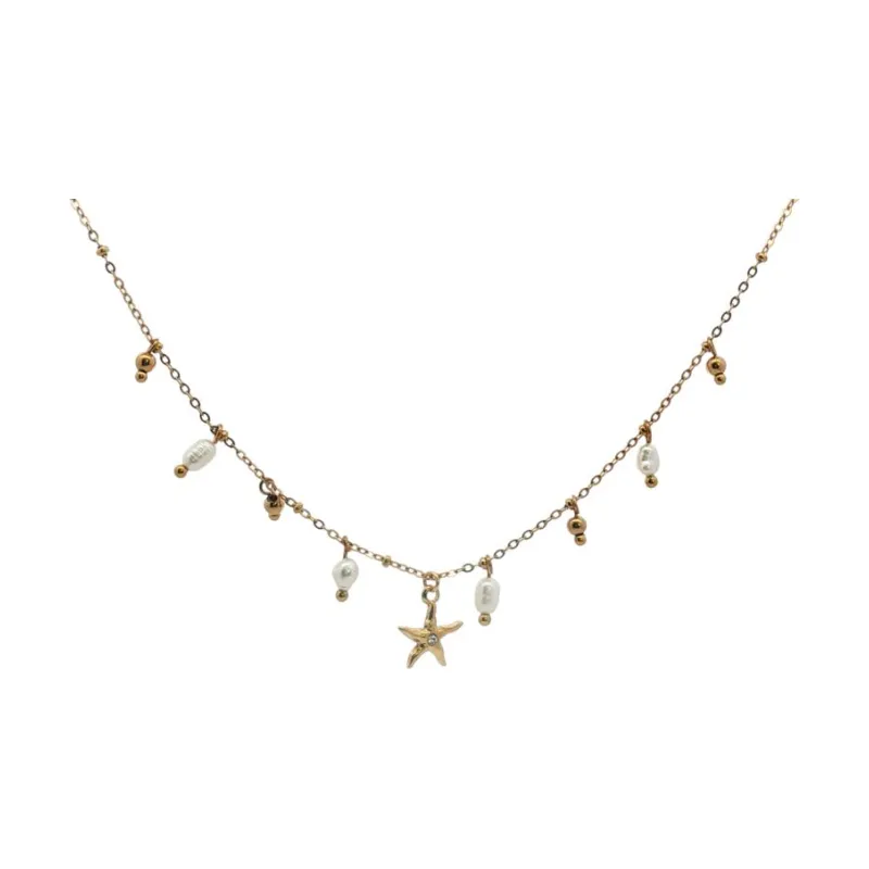 Starfish W Pearls & Beads Choker