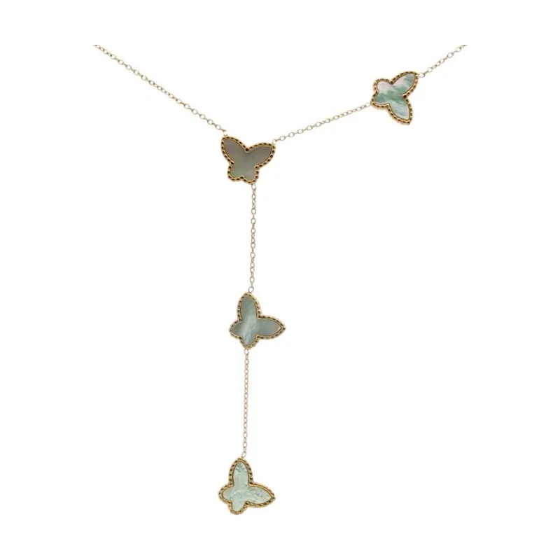 4 Pearl Butterflies w Drop Necklace