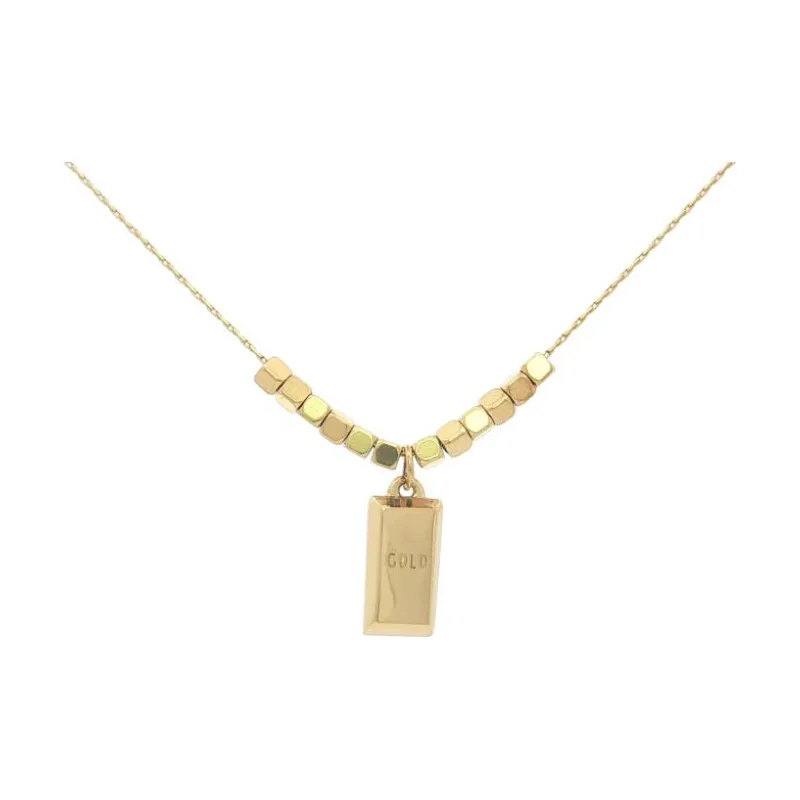 Gold Bar w Cubes Necklace