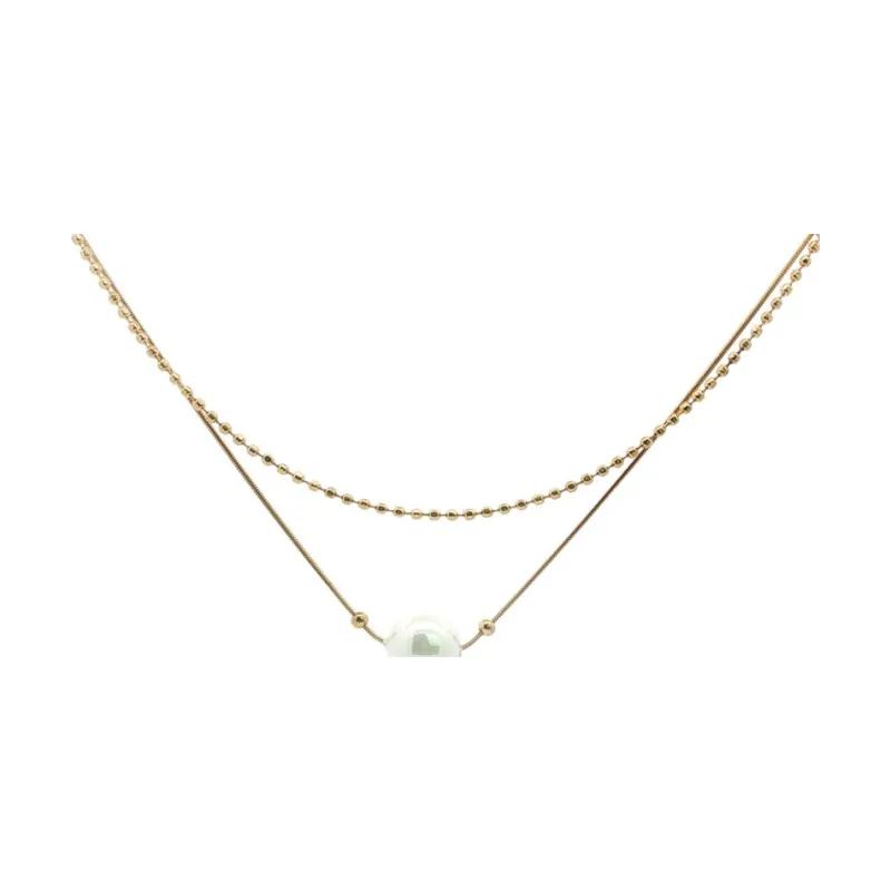 Round Pearl w 2 Diff Chains Necklace
