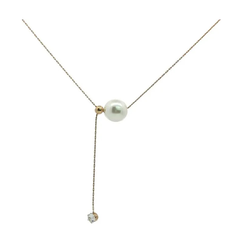 Round Pearl w Drop Stud Necklace